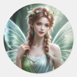  Auburn Haired Spring Fairy Fantasy Dromerig Ronde Sticker