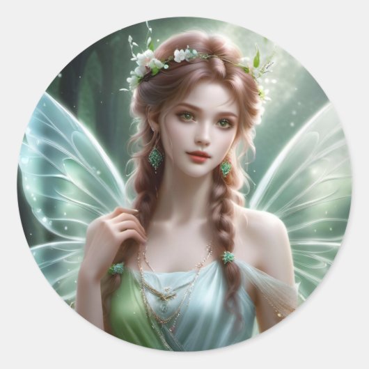 Auburn Haired Spring Fairy Fantasy Dromerig Ronde Sticker (Voorkant)