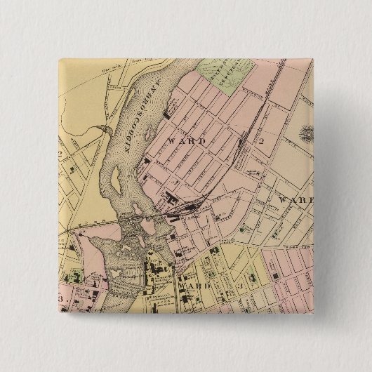 Auburn, Lewiston Map Vierkante Button 5,1 Cm (Voorkant)