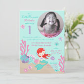 Auburn Mermaid First Birthday Kaart (Staand voorkant)