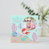 Auburn Mermaid Fourth Birthday Invitation Kaart (Staand voorkant)