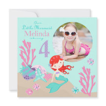 Auburn Mermaid Fourth Birthday Invitation