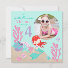 Auburn Mermaid Fourth Birthday Invitation Kaart
