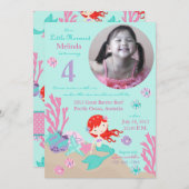 Auburn Mermaid Fourth Birthday Kaart (Voorkant / Achterkant)