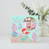 Auburn Mermaid Third Birthday Invitation Kaart (Staand voorkant)