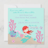 Auburn Mermaid Third Birthday Invitation Kaart (Achterkant)