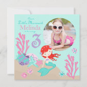 Auburn Mermaid Third Birthday Invitation Kaart (Voorkant)