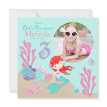 Auburn Mermaid Third Birthday Invitation