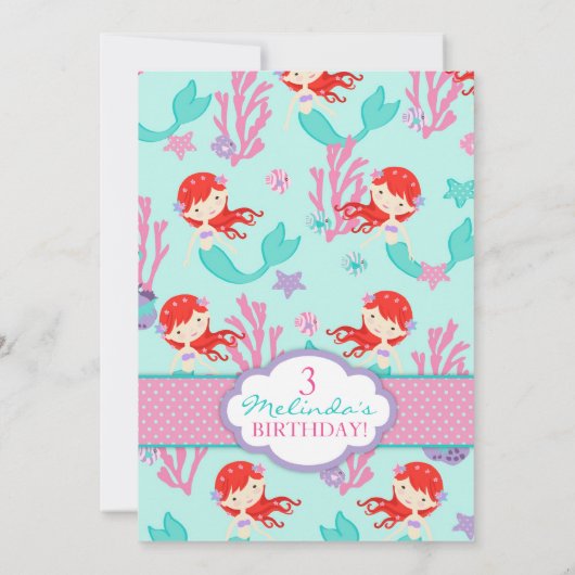 Auburn Mermaid Third Birthday Kaart (Achterkant)