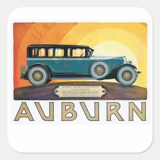  Auburn Motors Sunburst Ad Vierkante Sticker (Voorkant)