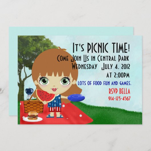 Auburn Picnic Uitnodiging (Voorkant / Achterkant)