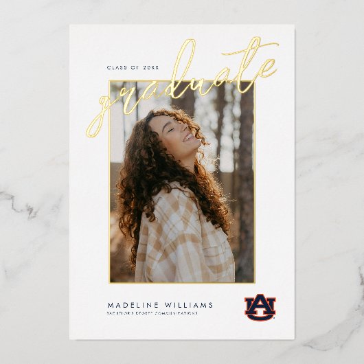 Auburn Universiteit Afstuderen | Auburn Tigers Folie Uitnodiging (Voorkant)