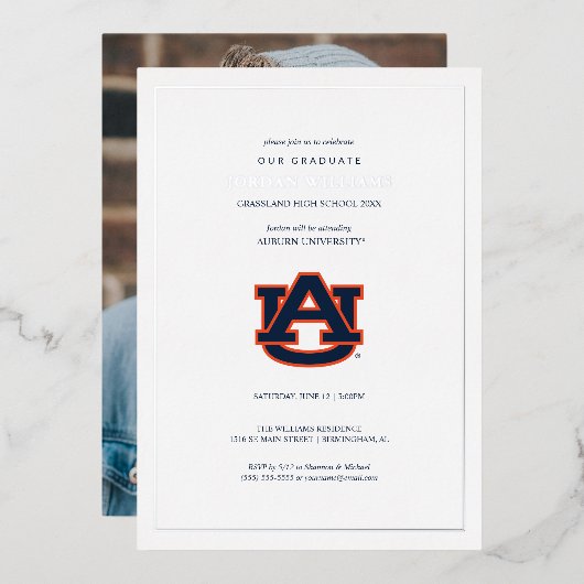 Auburn Universiteit Afstuderen | Auburn Tigers Folie Uitnodiging (Voorkant / Achterkant)