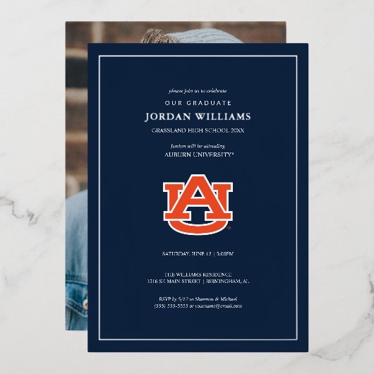 Auburn University Afstuderen – Auburn Tigers Folie Uitnodiging (Voorkant / Achterkant)