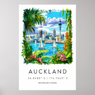 Auckland Aquarel Vintage Poster Ski Nationaal