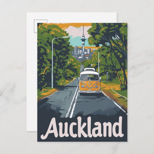 Auckland Aussie Retro Reisillustratie Briefkaart (Voorkant / Achterkant)