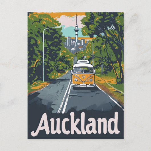 Auckland Aussie Retro Reisillustratie Briefkaart (Voorkant)