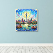 Auckland Haven Skyline Stralende Canvas Kunst (Insitu (Houten vloer))