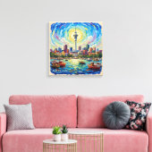 Auckland Haven Skyline Stralende Canvas Kunst (Insitu (Woonkamer))