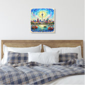 Auckland Haven Skyline Stralende Canvas Kunst (Insitu (Slaapkamer))