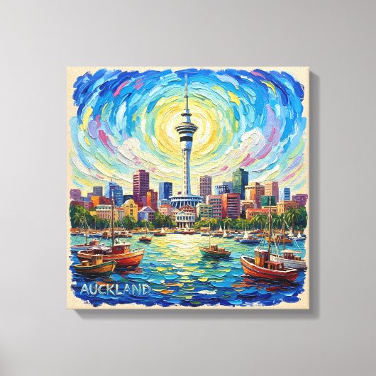 Auckland Haven Skyline Stralende Canvas Kunst (Voorkant)