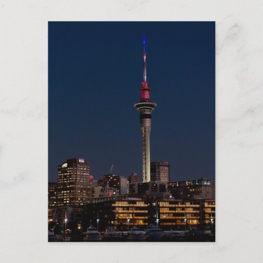 Auckland nachtlicht, Sky Tower, Briefkaart (Voorkant)