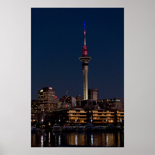 Auckland nachtlicht, Sky Tower, Poster (Voorkant)