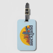 Auckland New Zealand Retro City Skyline Cityscape Bagagelabel (Voorkant (verticaal))
