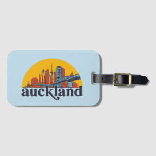 Auckland New Zealand Retro City Skyline Cityscape Bagagelabel