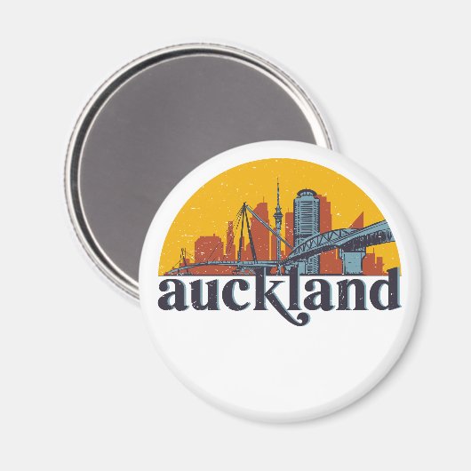 Auckland New Zealand Retro City Skyline Cityscape Magneet (Voorkant / Achterkant)