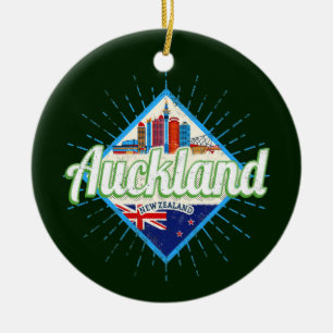 Auckland New Zealand retro skyline  Keramisch Ornament