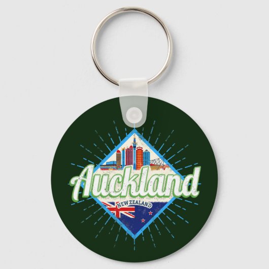 Auckland New Zealand retro skyline  Sleutelhanger (Voorkant)