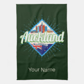 Auckland New Zealand retro skyline  Theedoek (Verticaal)