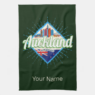 Auckland New Zealand retro skyline Theedoek