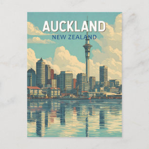 Auckland Nieuw-Zeeland Illustratie Reis Kunst Retr Briefkaart