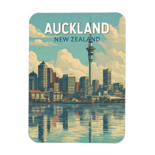 Auckland Nieuw-Zeeland Illustratie Reis Kunst Retr Magneet