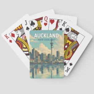 Auckland Nieuw-Zeeland Illustratie Reis Kunst Retr Pokerkaarten