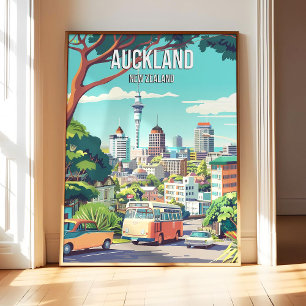 Auckland Nieuw-Zeeland Poster Kunstprint, Stad Ret