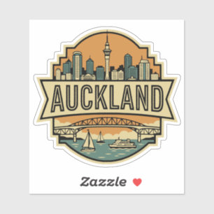 Auckland Nieuw-Zeeland Silhouette Vintage Reisbadg Sticker