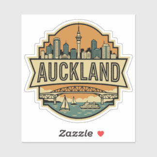 Auckland Nieuw-Zeeland Silhouette Vintage Reisbadg Sticker