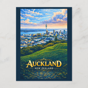 Auckland Nieuw-Zeeland Skyline Illustratie Reizen Briefkaart