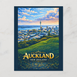 Auckland Nieuw-Zeeland Skyline Illustratie Reizen Briefkaart