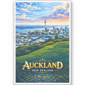 Auckland Nieuw-Zeeland Skyline Illustratie Reizen Sticker