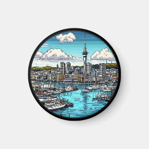 🌆 Auckland Silhouette Gloed ⛵ Haven & Jachten Sch Magneet