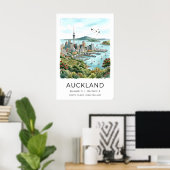 Auckland Silhouette Print Kust Waterverf Kunst (Thuiskantoor)