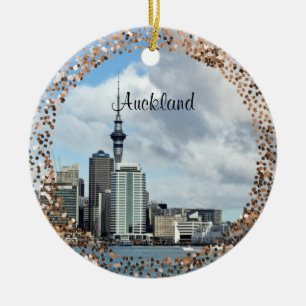Auckland stadsgezicht, gelabeld, keramisch ornament