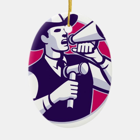 Auctioneer Cowboy met Gavel en Bullhorn Keramisch Ornament (Voorkant)