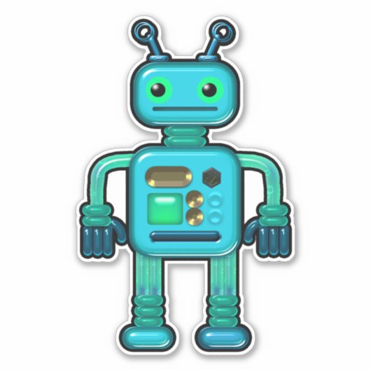 Audie de Aqua Robot Whimsical Sticker (Voorkant)