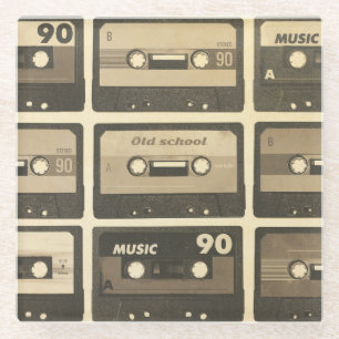 Audio Cassette, Retro Poster Hip-Hop. Glazen Onderzetter