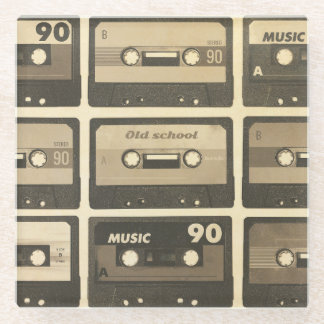 Audio Cassette, Retro Poster Hip-Hop. Glazen Onderzetter